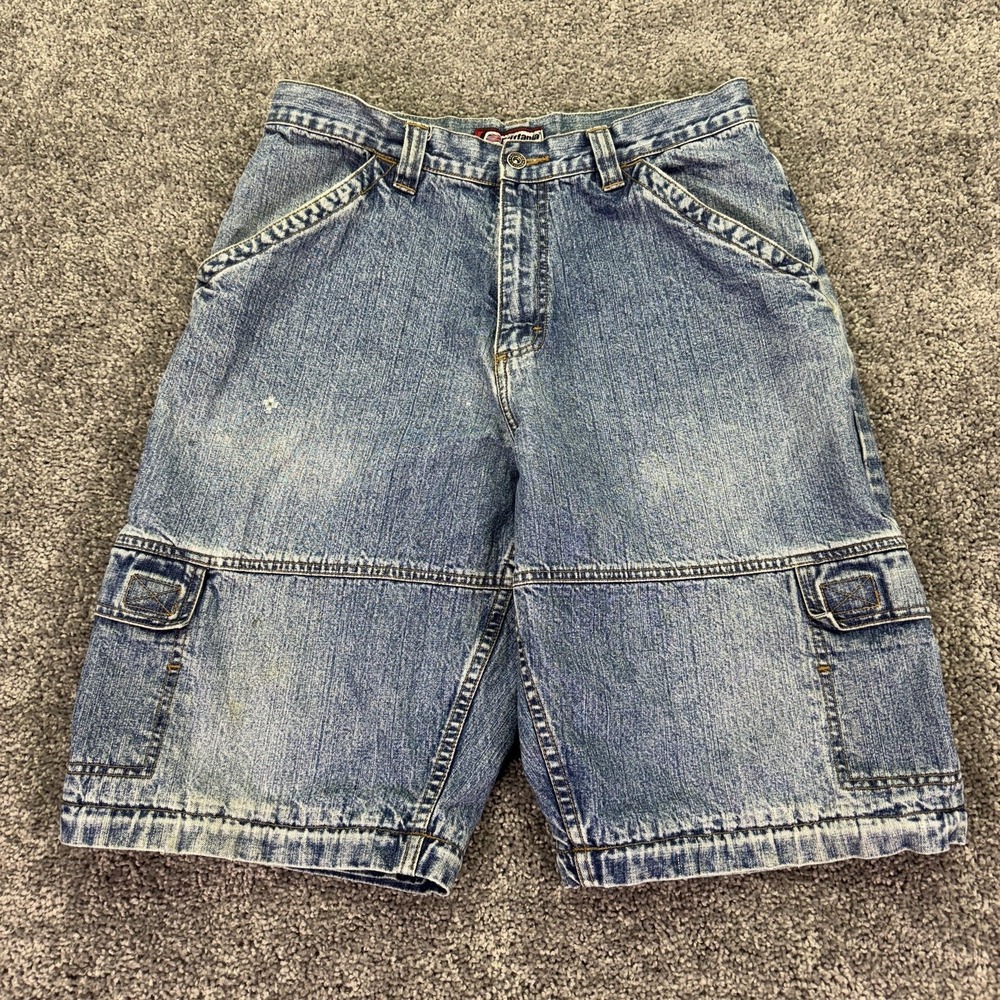 Brittania Shorts Mens 34 Blue Denim Cargo Jean Jorts Pockets Workwear Outdoor